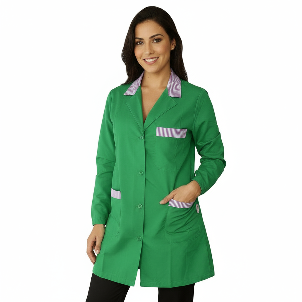 Casacca da Lavoro Donna Verde con Profilo - Manica Lunga | Cod. 7722