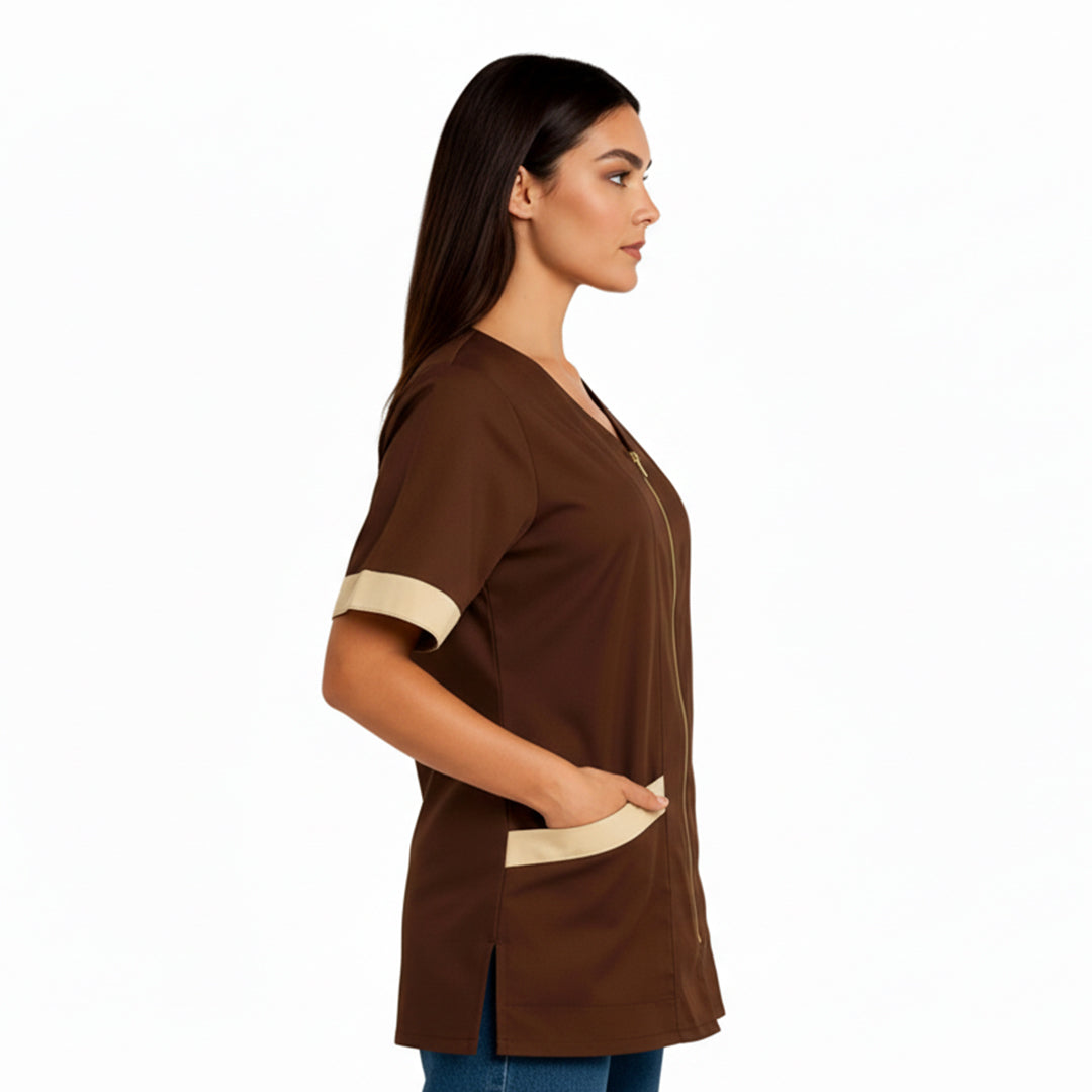 Casacca da Lavoro Donna con Zip – Camice Professionale Marrone Cod. 20265