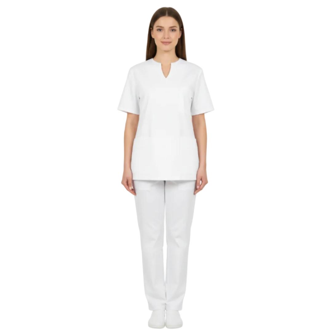 Divisa Sanitaria Donna Scollo Cuore Bianco – 100% Cotone Piquet | cod 83852
