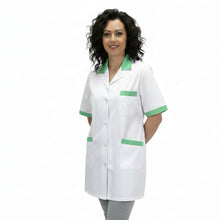 Charger l'image dans la galerie, Veste de travail, tunique blanche pour femme avec profil vert, courte, code MM : 7241