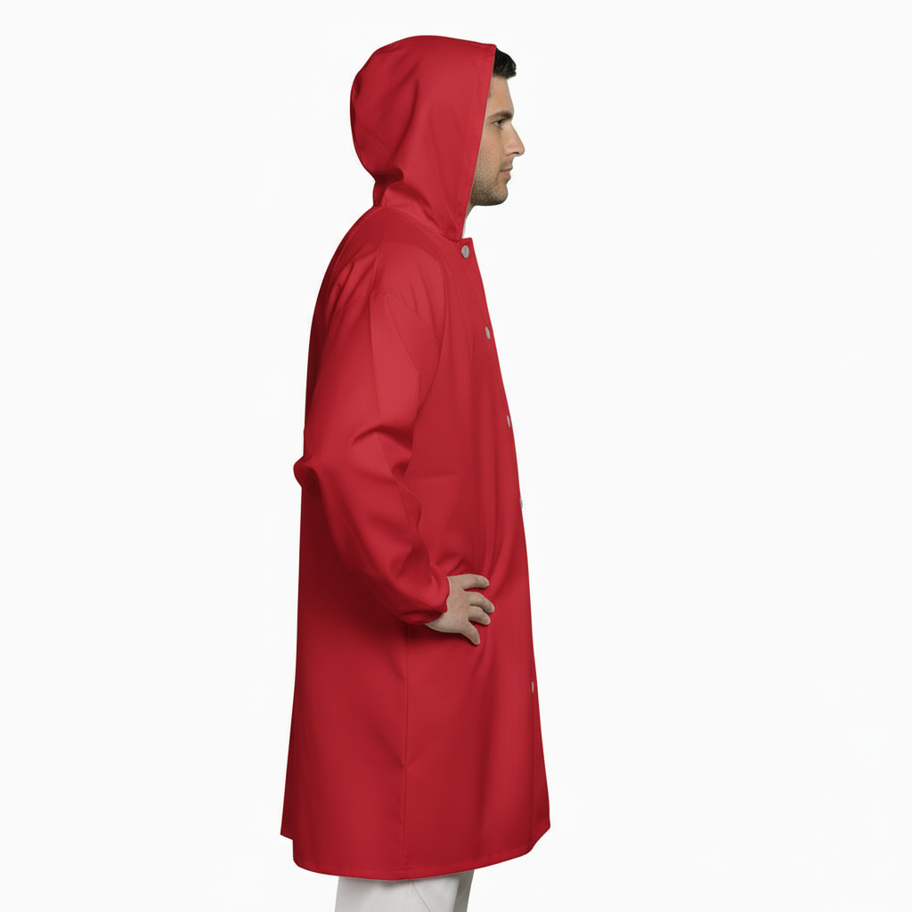 Bata de Talhante com Capuz Vermelho – Não-Engomar, Impermeável, Tamanho Único | Cód. 80227