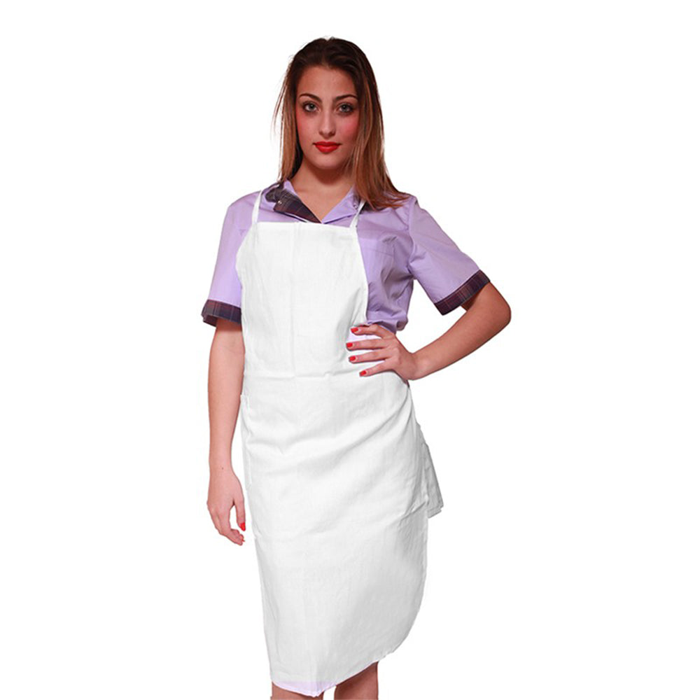 Grembiule con Pettorina Bianco – 100% Cotone, Lacci Lunghi | Cod. 8096