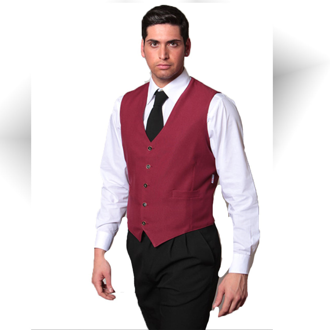 Colete de Trabalho Masculino para Sala e Bar – Anti-rugas, Botões | Preto ou Bordeaux | Cód. 8422