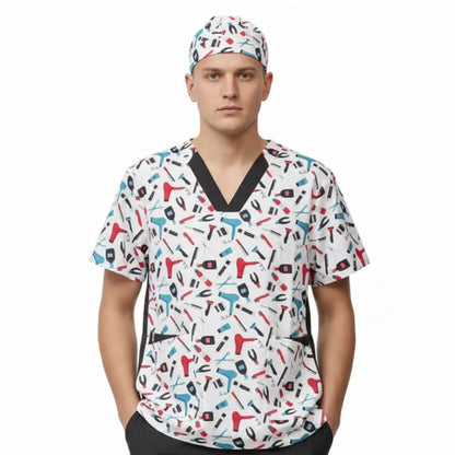 Unisex-V-Ausschnitt-Kasack + zweifarbiges Halstuch, Stretchstoff Art.-Nr.: B9867