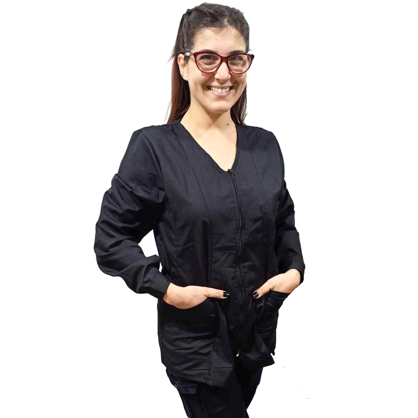 camice da lavoro donna,Casacca con zip nero ML cod: 10224