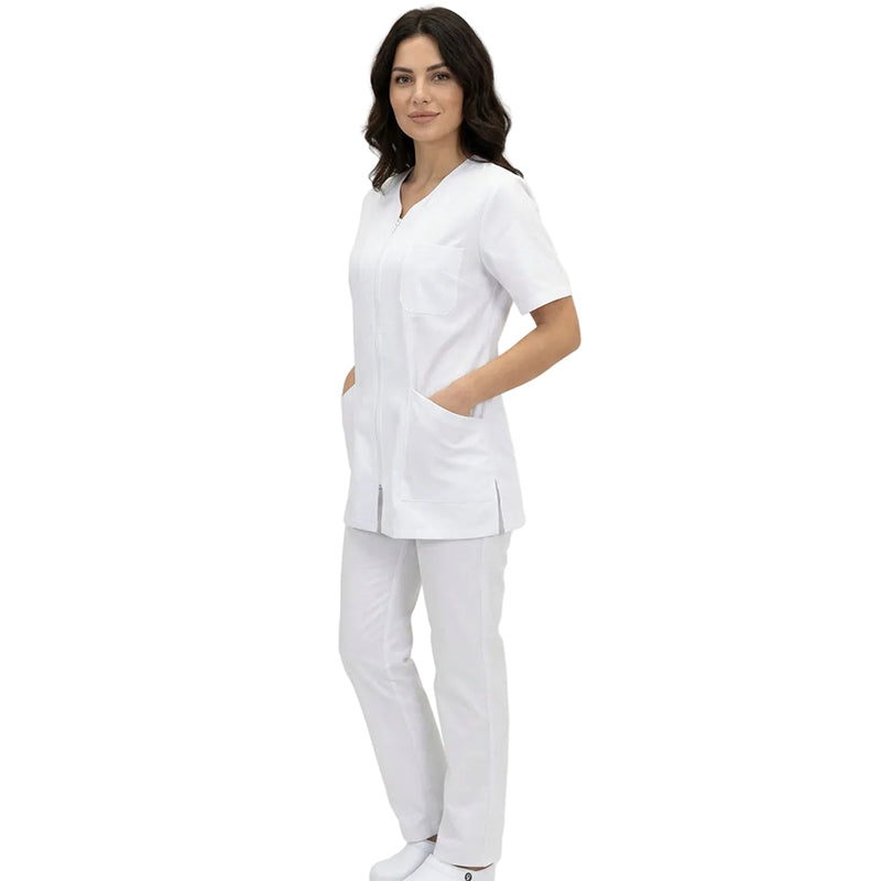 Divisa da lavoro,infermiera,oss, donna con zip bianco cod: 8279