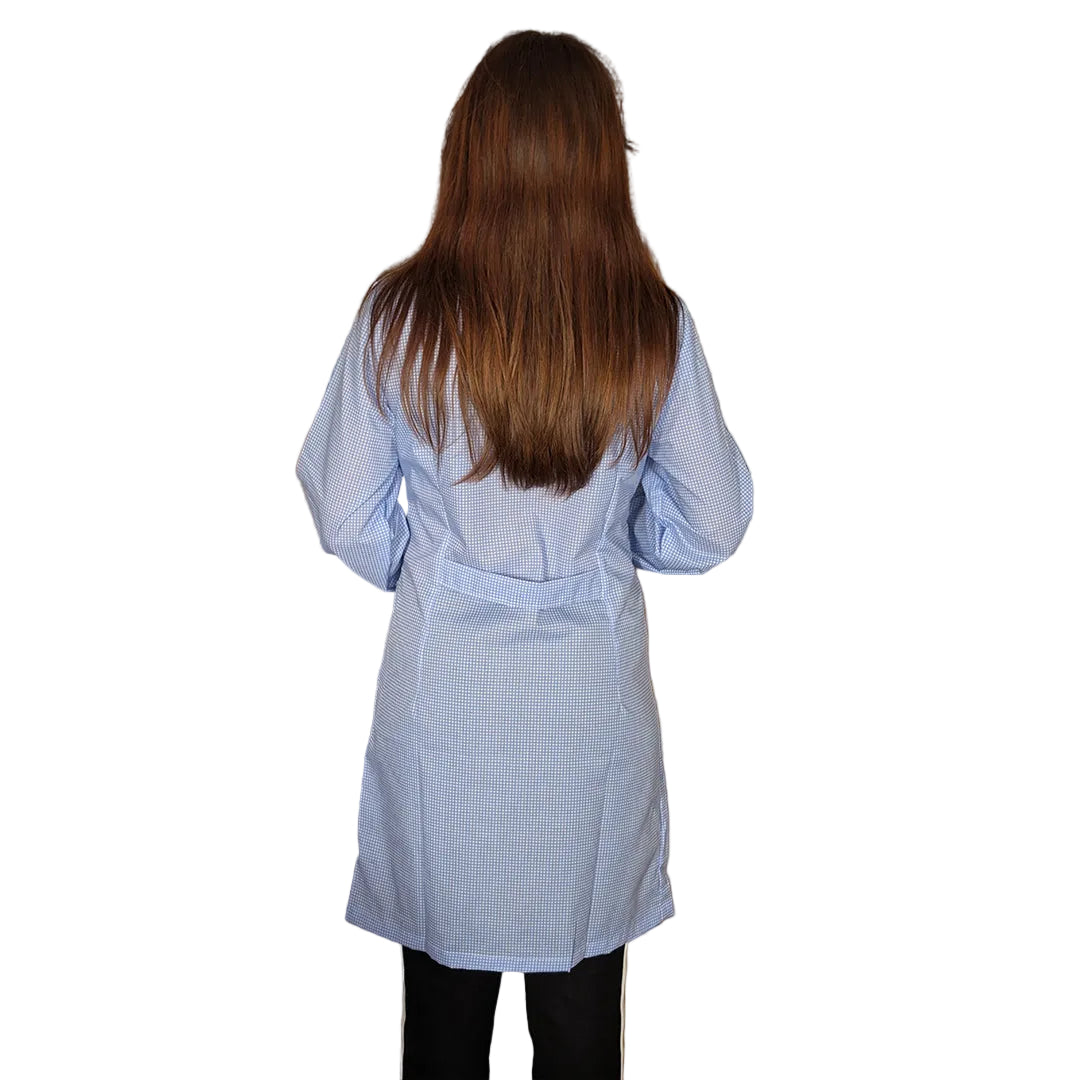 Bata de Trabalho Mulher Padrão Xadrez Azul Manga Comprida - Cód 200524