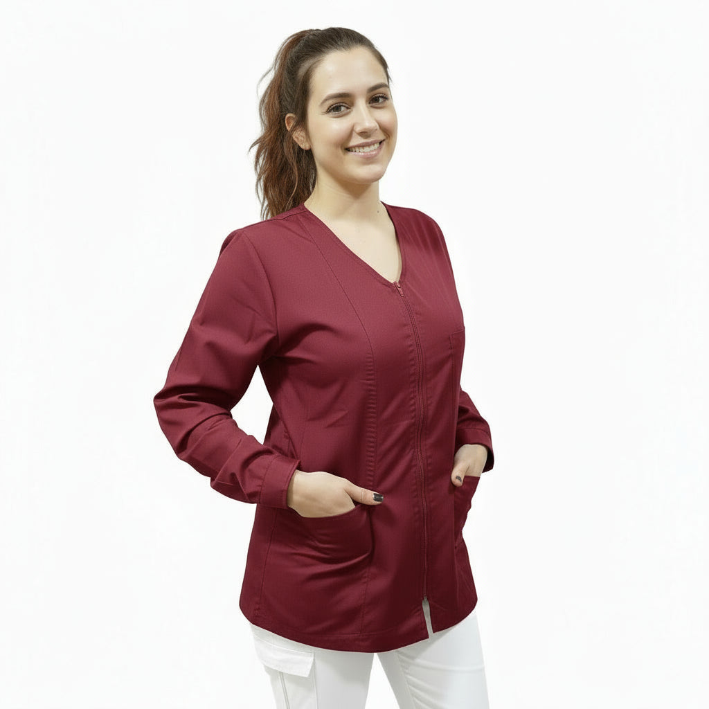 Casacca da Lavoro Donna con Zip - Bordeaux Manica Lunga | Cod. 0112