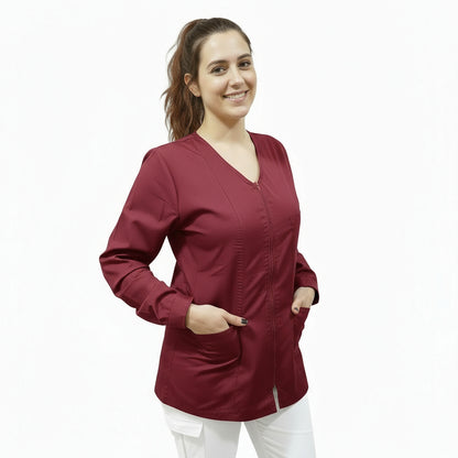 Casacca da Lavoro Donna con Zip - Bordeaux Manica Lunga | Cod. 0112