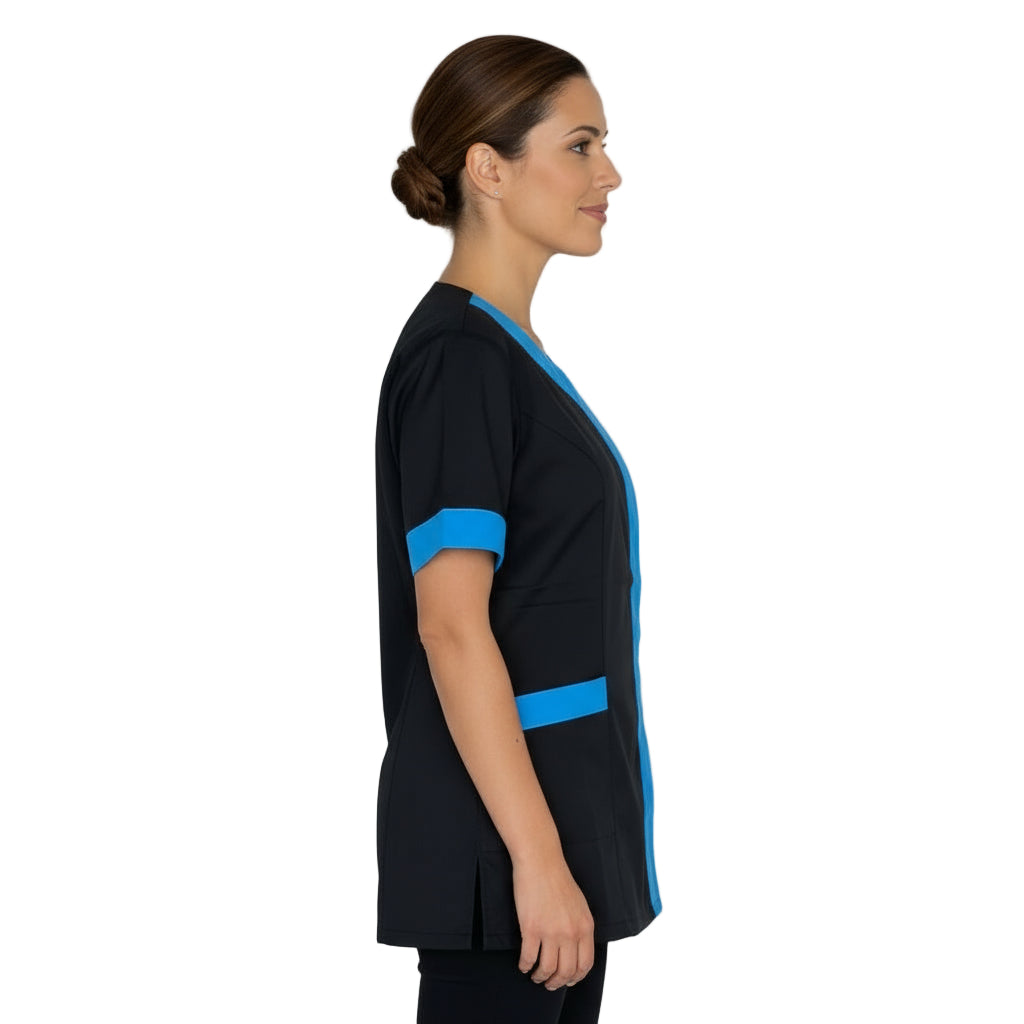 Casacca da Lavoro Donna Nera Profilo Azzurro – Estetista, Parrucchiera, Beauty | Cod. 1206