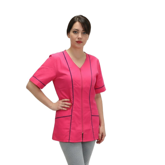 Casacca da Lavoro Donna con Zip - Fucsia Mezza Manica | Cod. 6893