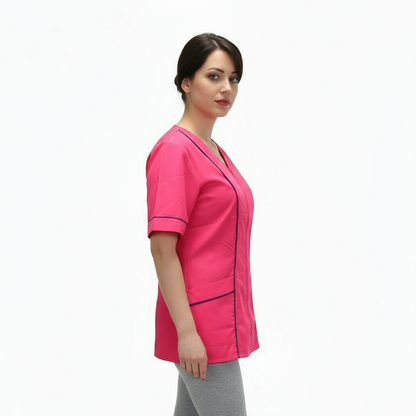 Casacca da Lavoro Donna con Zip - Fucsia Mezza Manica | Cod. 6893