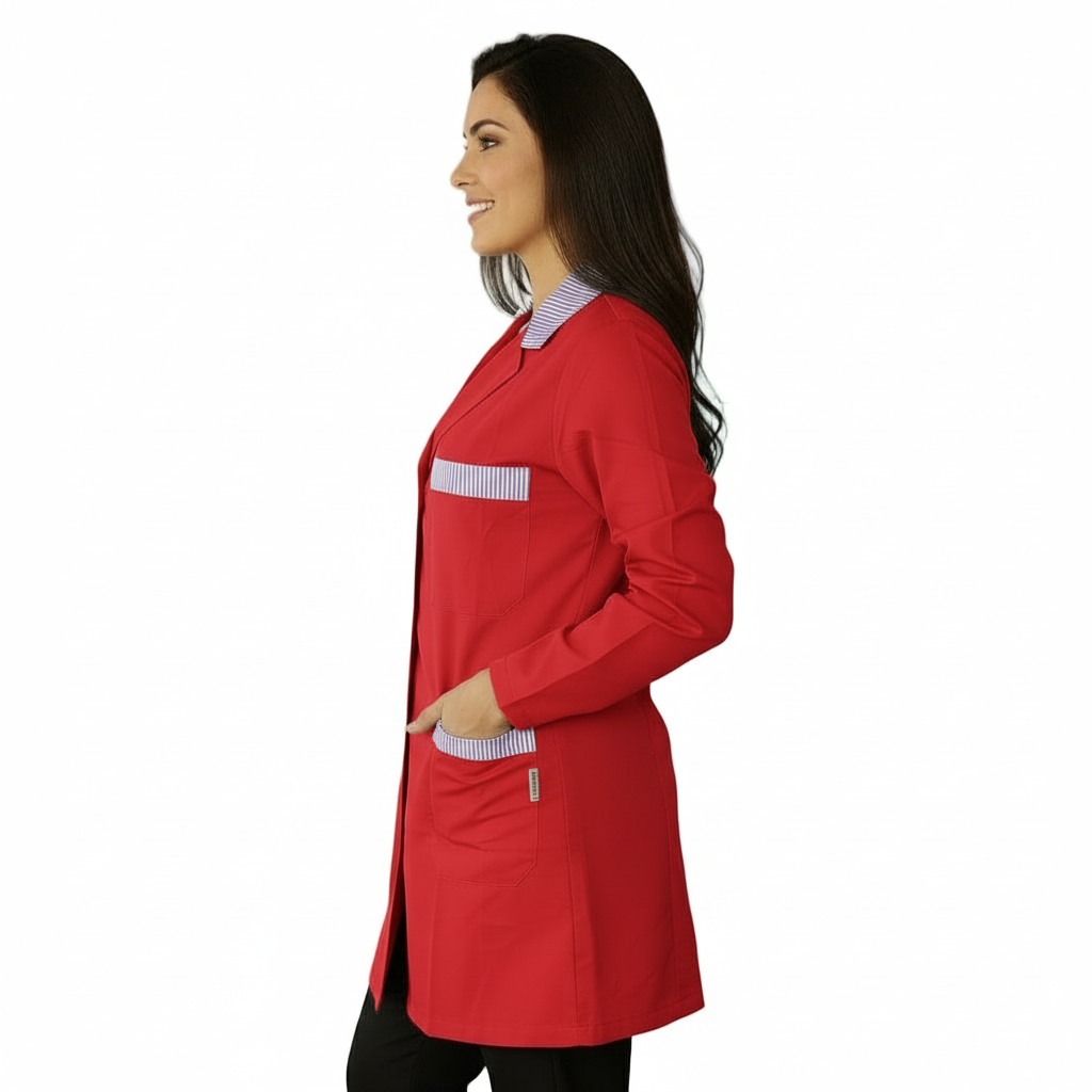 Casacca da Lavoro Donna Rossa con Profilo – Manica Lunga | Cod. 7562