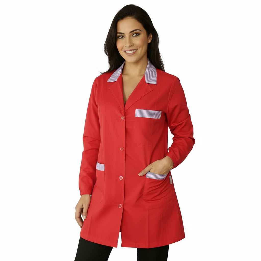 Casacca da Lavoro Donna Rossa con Profilo – Manica Lunga | Cod. 7562