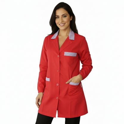 Casacca da Lavoro Donna Rossa con Profilo – Manica Lunga | Cod. 7562