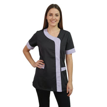 Lade das Bild in den Galerie-Viewer, Casacca da Lavoro Donna Nera Profilo Glicine – Polycotton Made in Italy | Cod. 2401
