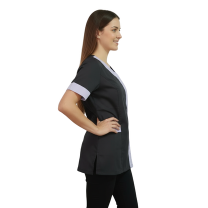 Casacca da Lavoro Donna Nera Profilo Glicine – Polycotton Made in Italy | Cod. 2401
