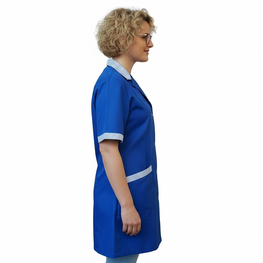 Bata de Trabalho para Senhora Azul Royal – Manga Curta, 3 Bolsos | Cód. 2502