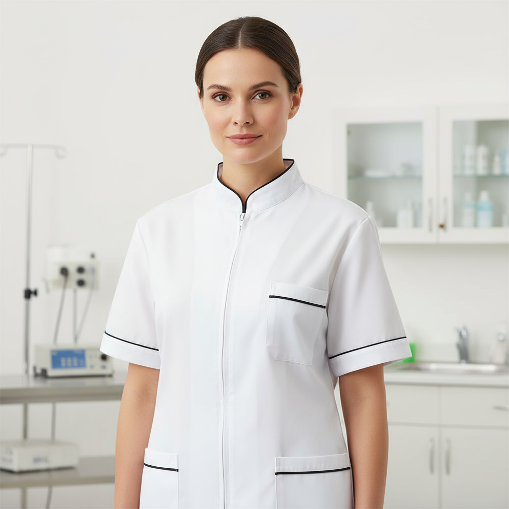 Camice da Lavoro Unisex Bianco con Zip 100% Cotone – 3 Tasche | Laboratorio, Cucina, Sanitario | Cod. 25052