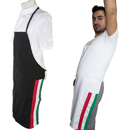 Grembiule da Lavoro con Inserti Tricolore – Bianco o Nero, con o senza Pettorina | Cod. 2262