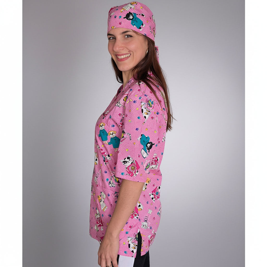 Casacca da Lavoro Rosa con Fumetti + Bandana Abbinata – 100% Cotone | Cod. 999