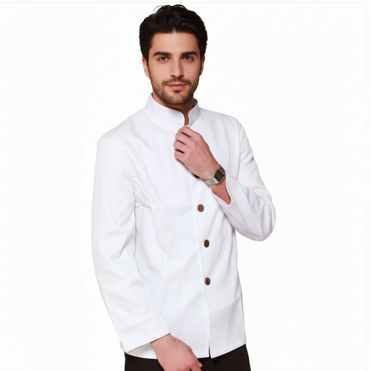 Blusão de Trabalho Gola Coreana Branca – Uniforme Hotel, Bar, Porteiro | Cód. 1617