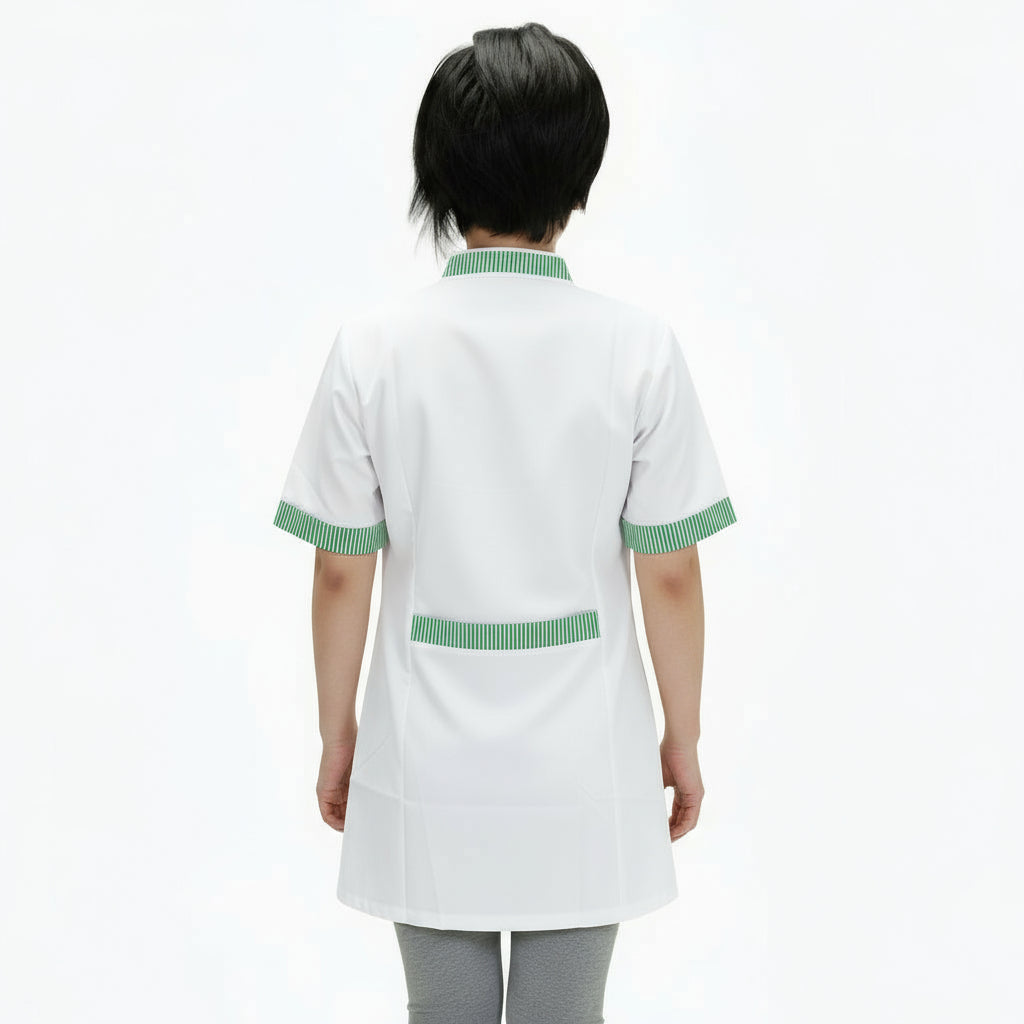 Casacca da Lavoro Donna Mezza Manica – Bianco con Profilo Verde | Cod. 7241