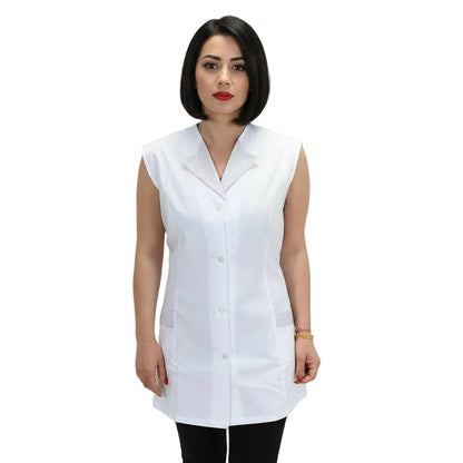 Casacca da Lavoro Donna Giromanica Bianco con Inserti Grigi - No Stiro -Cod 7029