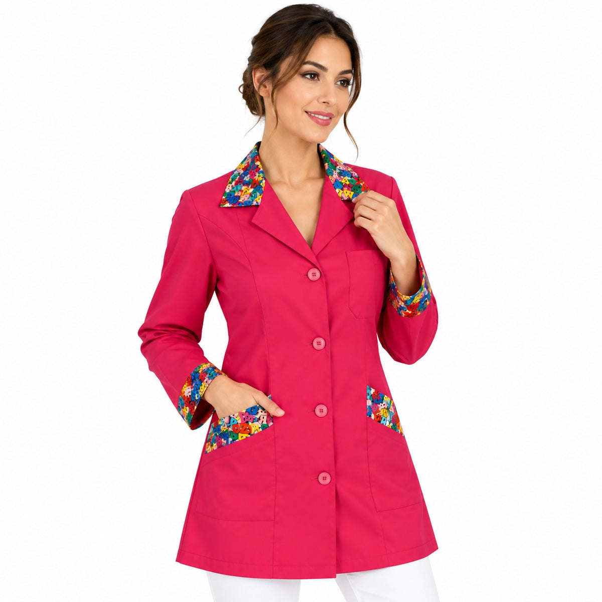 Camice da Lavoro Donna Slim Bianco con Inserto LETTERINE – Manica Lunga | Cod. 16591