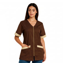 Lade das Bild in den Galerie-Viewer, Casacca da Lavoro Donna con Zip – Camice Professionale Marrone Cod. 20265
