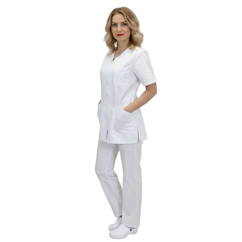 Divisa da lavoro,infermiera,oss, donna con zip bianco cod: 8279