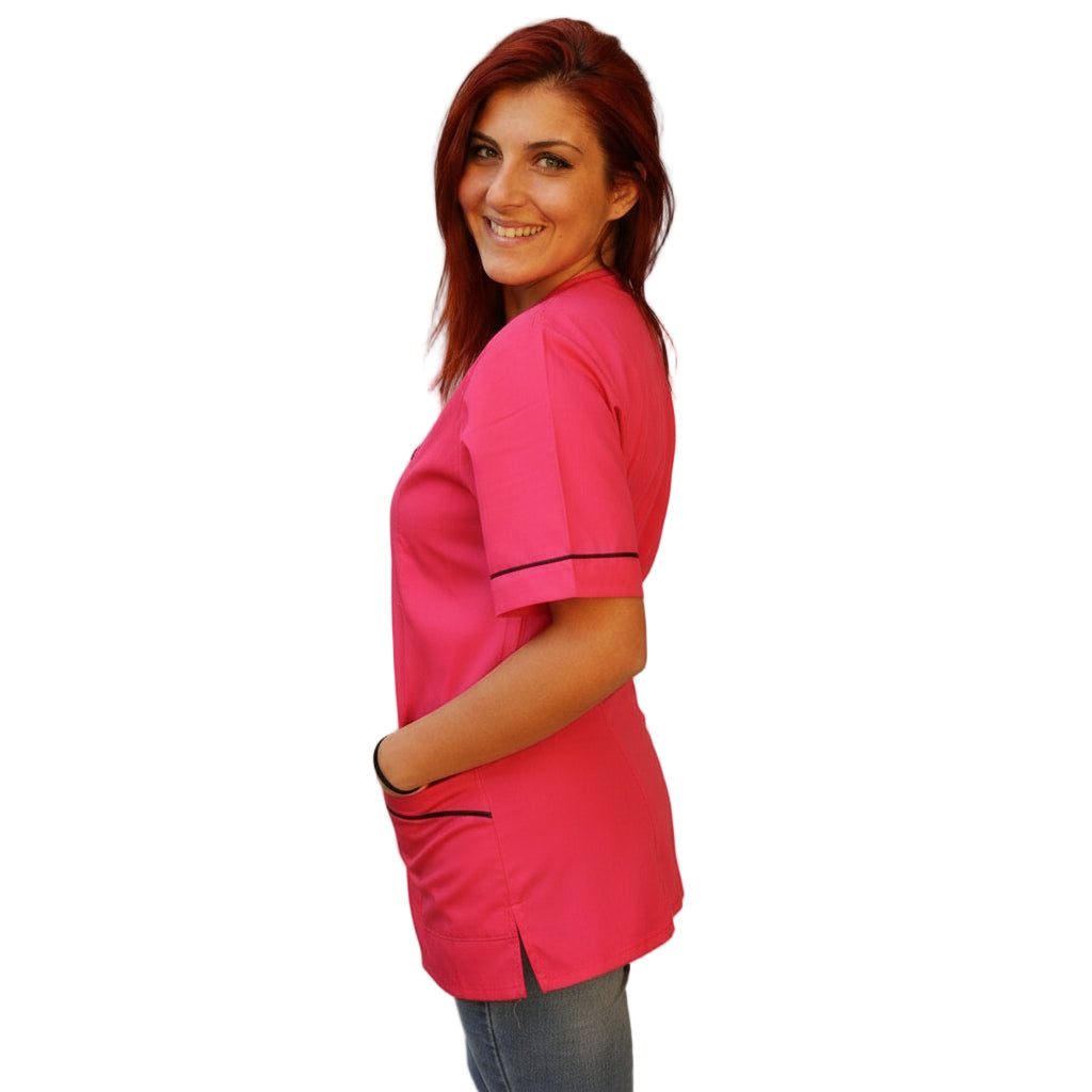 Casacca da Lavoro Donna con Zip - Fucsia Mezza Manica | Cod. 6893