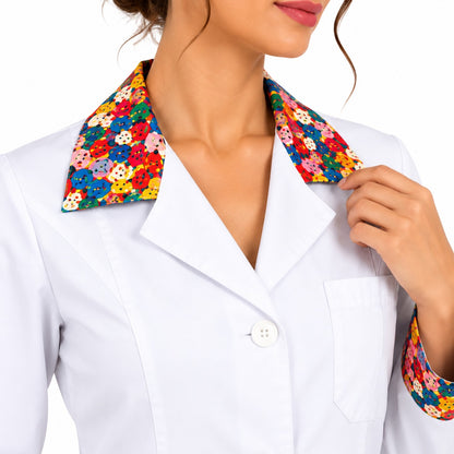 Camice da Lavoro Donna Slim Bianco con Inserto LETTERINE – Manica Lunga | Cod. 16592