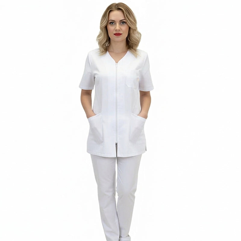 Divisa da lavoro,infermiera,oss, donna con zip bianco cod: 8279