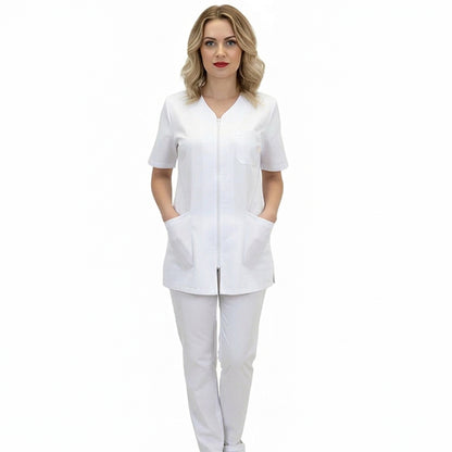 Divisa da lavoro,infermiera,oss, donna con zip bianco cod: 8279
