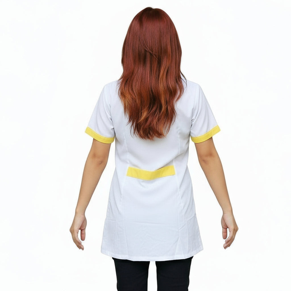 Casacca da Lavoro Donna Bianca con Profilo Giallo – Mezza Manica, Misto Cotone | Cod. 7609