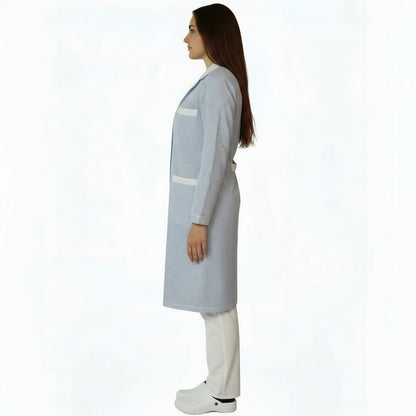 Camice da Lavoro Donna Fantasia Righe Azzurre Manica Lunga - Cod 7647