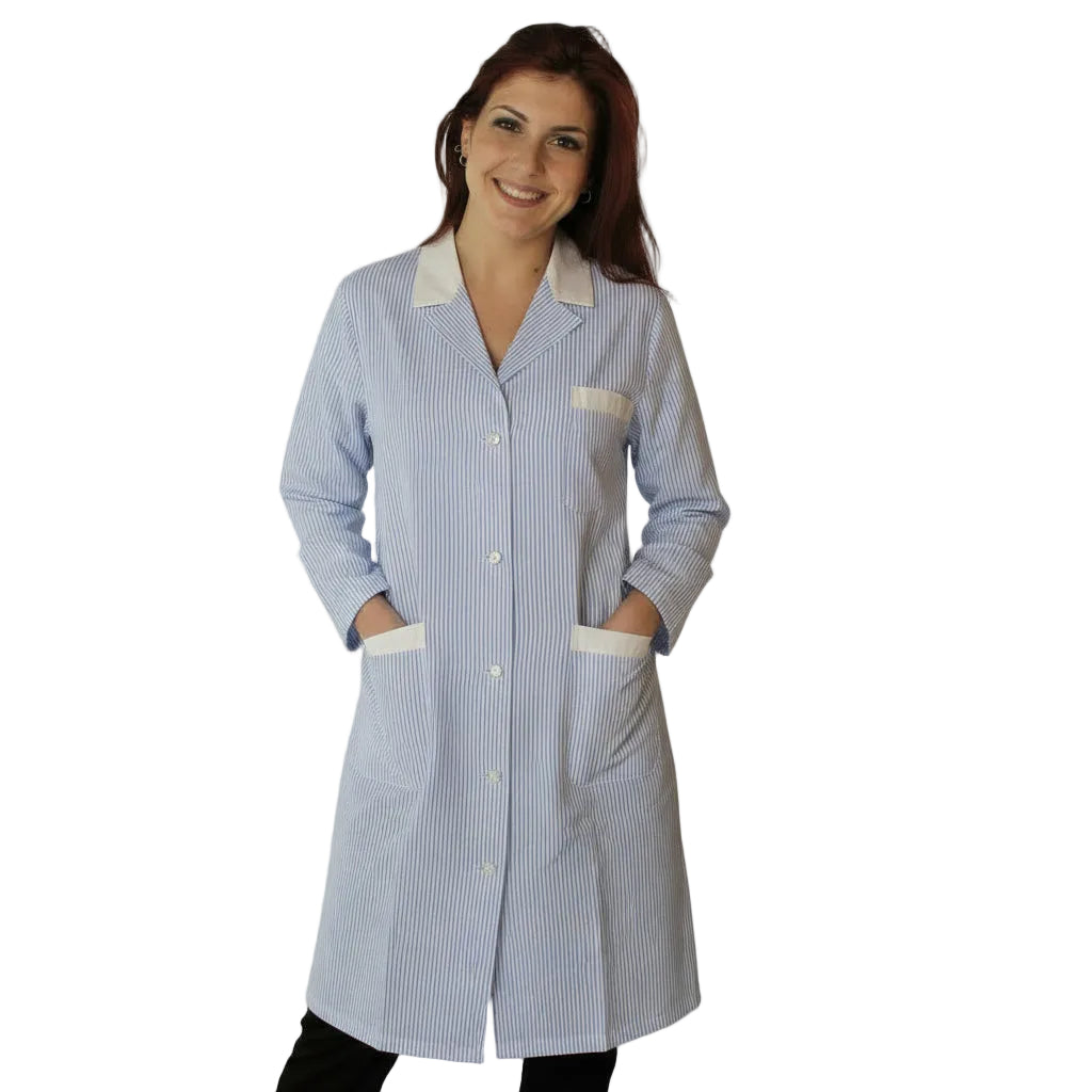Camice da Lavoro Donna Fantasia Righe Azzurre Manica Lunga - Cod 7647