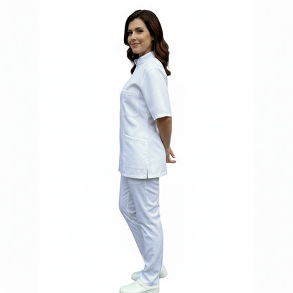 Divisa da Lavoro Unisex Bianco – Zip e Collo Coreano |cod 1827
