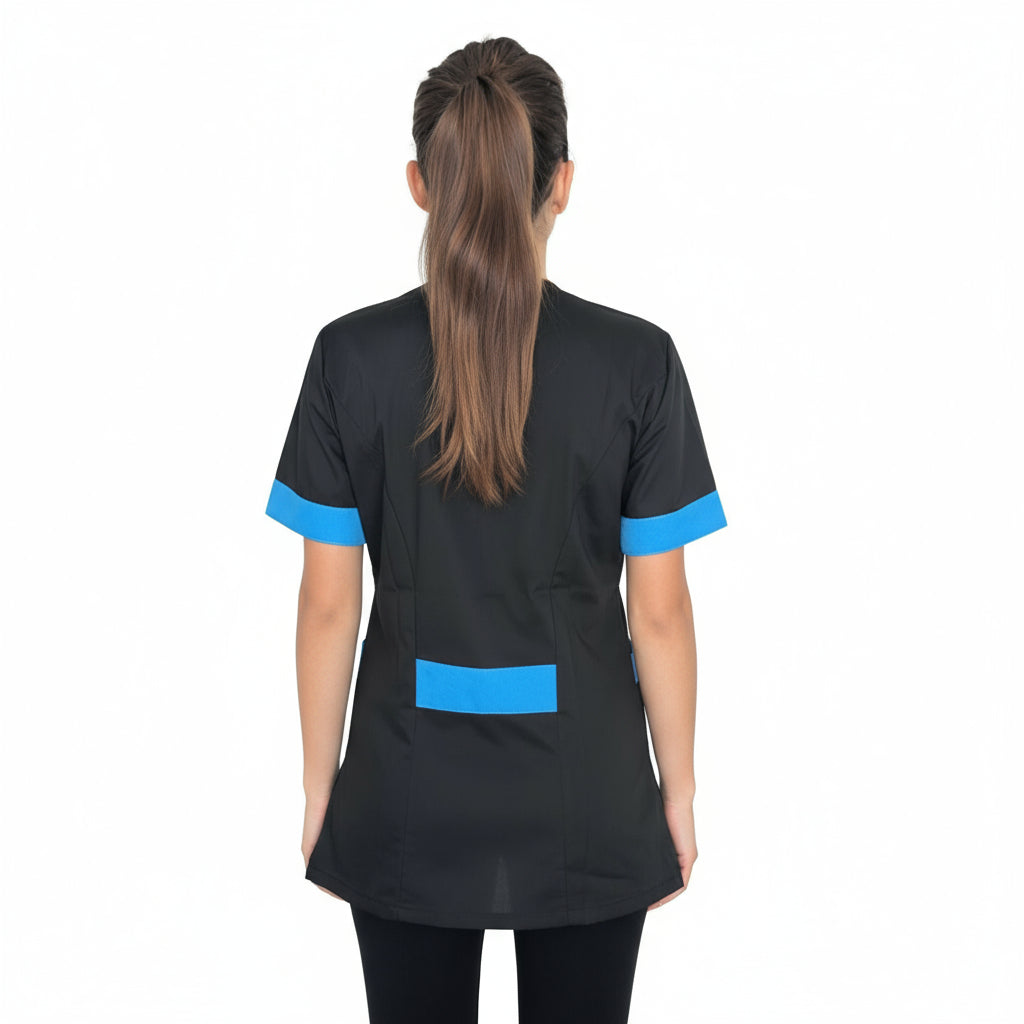 Casacca da Lavoro Donna Nera Profilo Azzurro – Estetista, Parrucchiera, Beauty | Cod. 1206