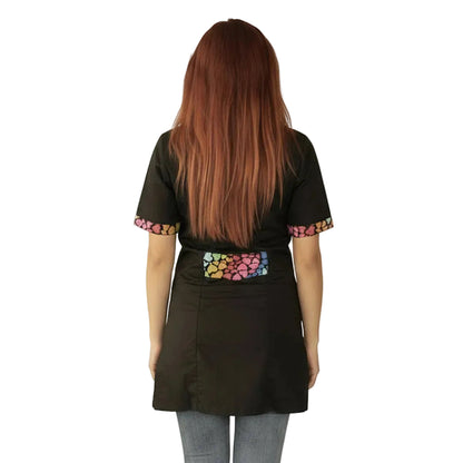 Camice da Lavoro Donna Nero con Inserti Colorati a Cuore - Made in Italy Cod 6947
