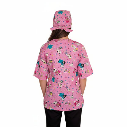 Casacca da Lavoro Rosa con Fumetti + Bandana Abbinata – 100% Cotone | Cod. 999