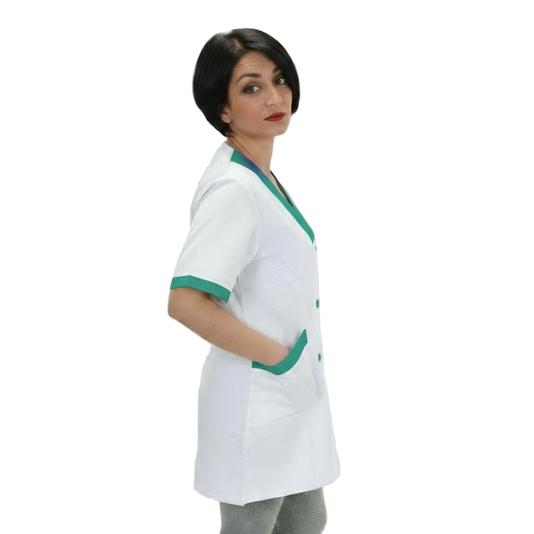 Camice da Lavoro Donna Bianco Profilo Verde – Alimentari, Colf, Maestra | Cod. 221125