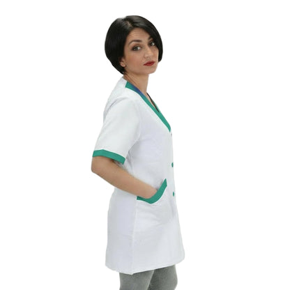 Camice da Lavoro Donna Bianco Profilo Verde – Alimentari, Colf, Maestra | Cod. 221125