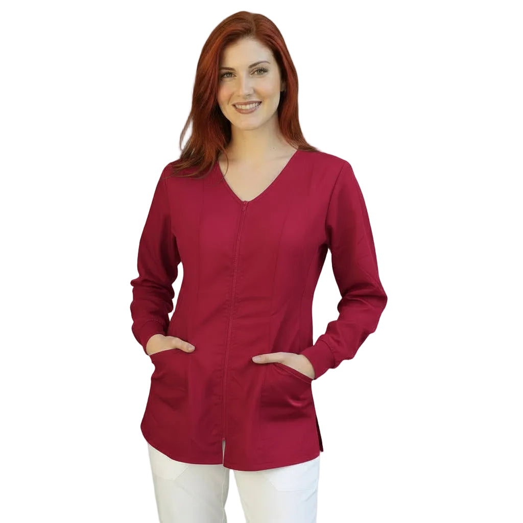Casacca da Lavoro Donna con Zip - Bordeaux Manica Lunga | Cod. 0112
