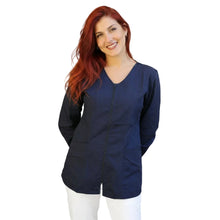 Lade das Bild in den Galerie-Viewer, Camice da lavoro,casacca zip Manica lunga "Blu scuro" Cod: 1806
