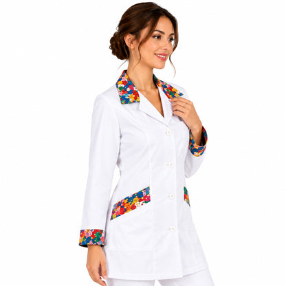 Camice da Lavoro Donna Slim Bianco con Inserto LETTERINE – Manica Lunga | Cod. 16592