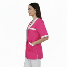Lade das Bild in den Galerie-Viewer, Camice da Lavoro Donna Fucsia Profilo Bianco – Alimentari, Colf, Maestra, Estetista | Cod. 201125
