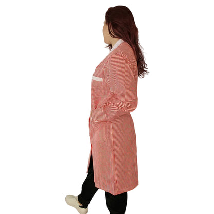 Camice da Lavoro Donna Fantasia Righe Rosse Manica Lunga - Cod 7649