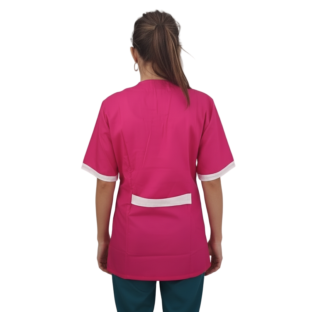 Camice da Lavoro Donna Fucsia Profilo Bianco – Alimentari, Colf, Maestra, Estetista | Cod. 201125